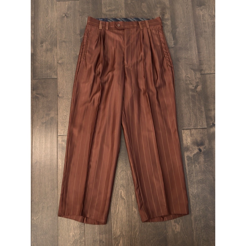 NWT George Martin Orange Striped Pleated Dress Pants Size 34X29 Pockets Uncuffed